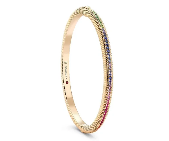 Faberge Colours of Love 18ct Rose Gold Rainbow Gemstone Hinged Fluted Bracelet